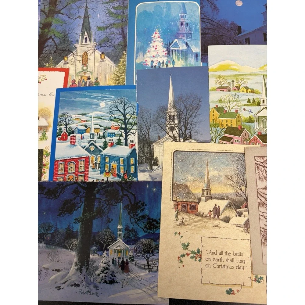 Vintage Christmas Cards Fronts ONLY Churches Cathedrals Scrapbooking Crafts 50+